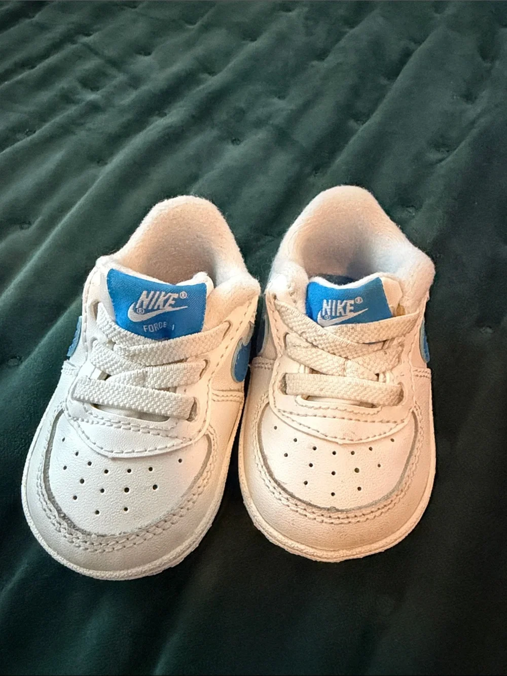 Nike Kids White Sneakers with Blue Logos